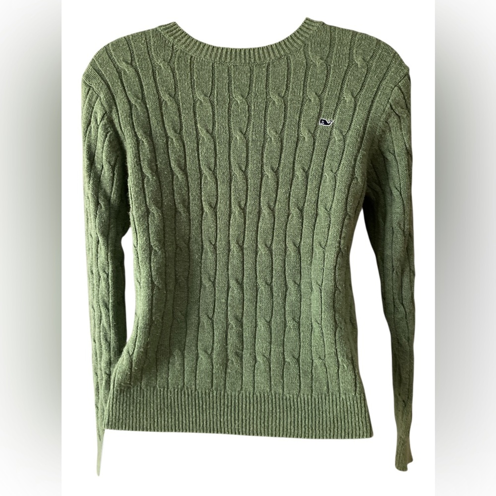 Vineyard Vines Shep & Ian Cable Knit Kids Sweater Green Medium (8-10) EUC
